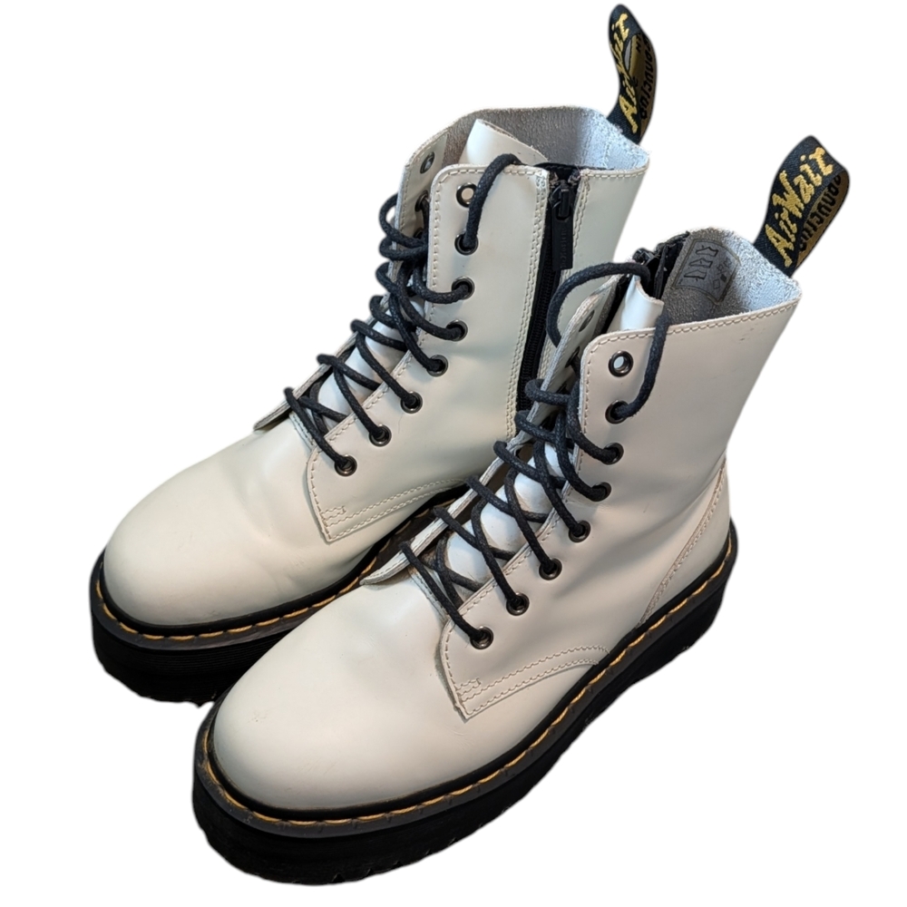 Dr. Martens White and Black Leather Boots